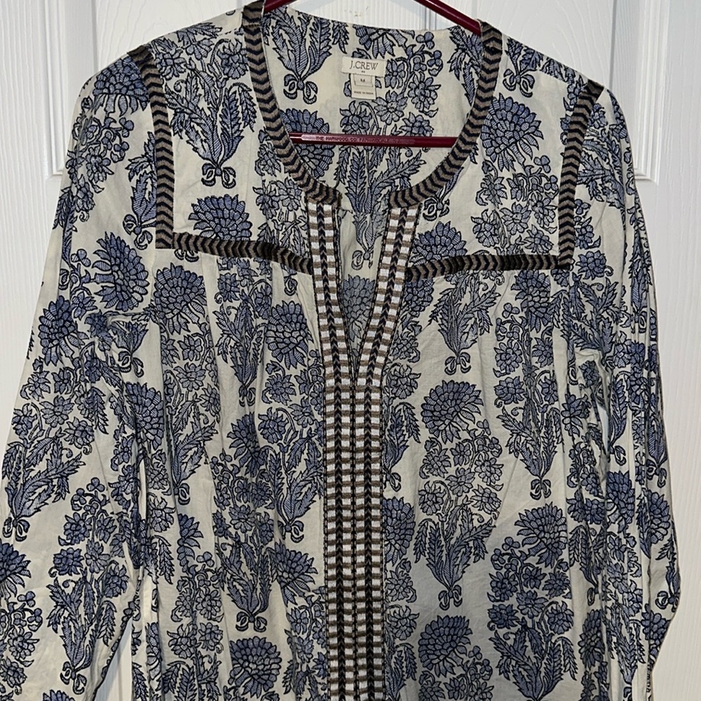 J. Crew Blue Floral Print Peasant Blouse on Cream